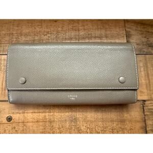CELINE Paris Wallet Women's Gray Yellow Leather Continental Bicolor With COA